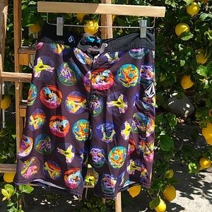 Volcrum Boardies Print Board Shorts, Flat Front- S